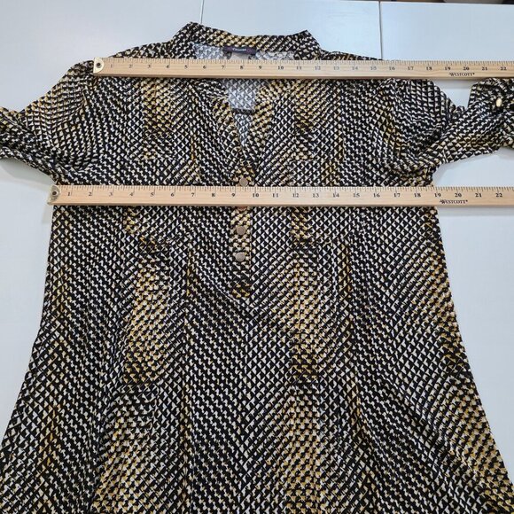 Cocomo Tunic Top Womens M Yellow Black White Henley 3/4 Roll Tab Sleeves Pintuck - Picture 4 of 14